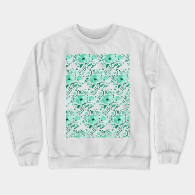 Watercolor poppies bouquet pattern - aqua Crewneck Sweatshirt by wackapacka